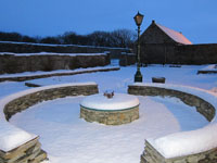 Our circular stone feature and garden looked most picturesque in the snow