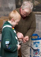 Hugh demonstrates making a fishing net
